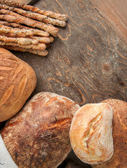 Bread composition on a wooden backround. 