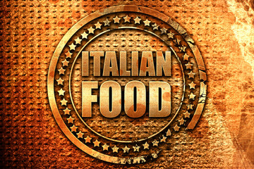 italian food, 3D rendering, grunge metal stamp