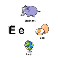 Alphabet Letter E-elephant,egg,earth  illustration