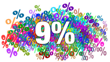 9 Percent White Text On Colorful Percentage Background