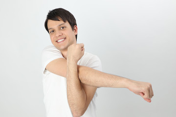 stretching young man
