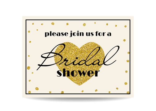 Bridal shower invitation with gold glitter heart and dots - Powered by Adobe
