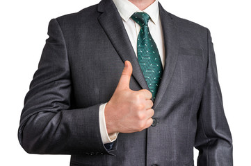 Businessman showing gesture with thumb up