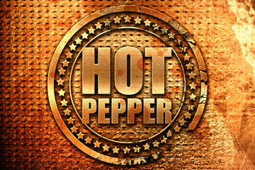 hot pepper, 3D rendering, grunge metal stamp