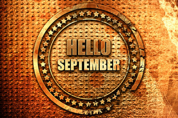 hello september, 3D rendering, grunge metal stamp