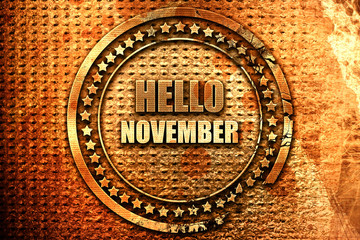 hello november, 3D rendering, grunge metal stamp