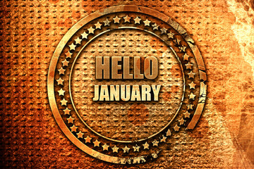 hello january, 3D rendering, grunge metal stamp
