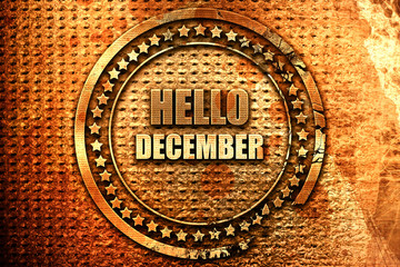 hello december, 3D rendering, grunge metal stamp