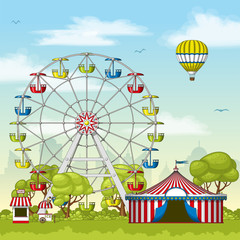 Illustration of an amusement park in summer