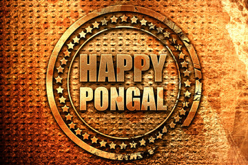 happy pongal, 3D rendering, grunge metal stamp