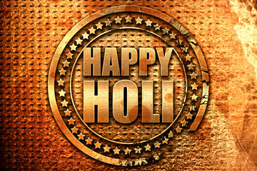 happy holi, 3D rendering, grunge metal stamp