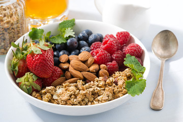 healthy nutritious breakfast with cereal and fresh berries