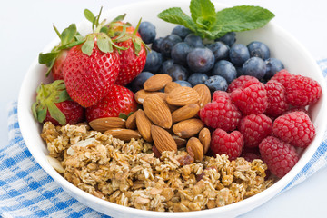 healthy nutritious breakfast with cereal and fresh berries
