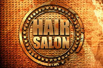 hair salon, 3D rendering, grunge metal stamp