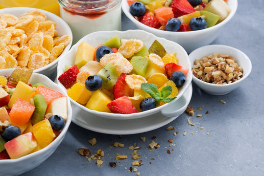 healthy breakfast with fresh fruit salad