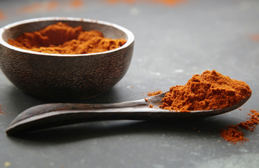 Grounded red paprika (chili powder) in a bowl