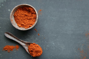 Grounded red paprika (chili powder) in a bowl