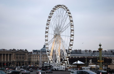  Ferris wheel in Paris in the evening. Place de la Concorde