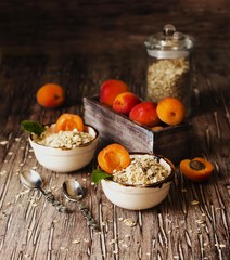 healthy breakfast of muesli and apricot, selective focus