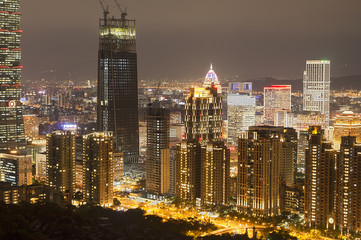 Taipei by night, with building under construction