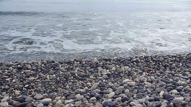 calm sea waves at the peeble shore
