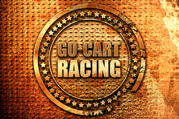 go cart racing, 3D rendering, grunge metal stamp