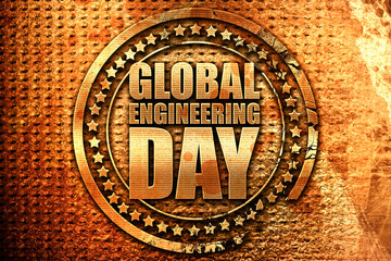 global engineering day, 3D rendering, grunge metal stamp