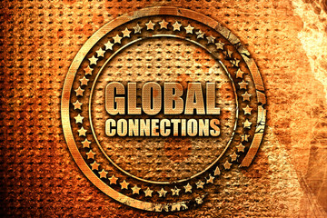 global connections, 3D rendering, grunge metal stamp