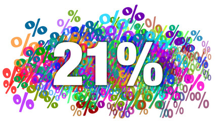 21 Percent White Text on Colorful Percentage Background