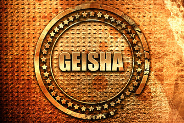 geisha, 3D rendering, grunge metal stamp
