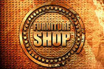 furniture shop, 3D rendering, grunge metal stamp