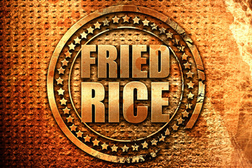 fried rice, 3D rendering, grunge metal stamp
