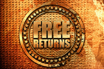 free returns, 3D rendering, grunge metal stamp