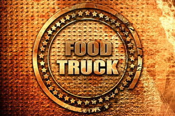 food truck, 3D rendering, grunge metal stamp