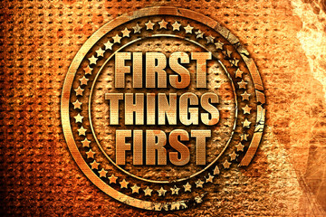 first things first, 3D rendering, grunge metal stamp