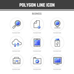 Business polygon line icon set
