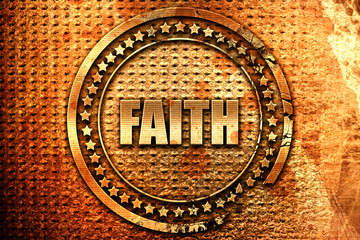 faith, 3D rendering, grunge metal stamp