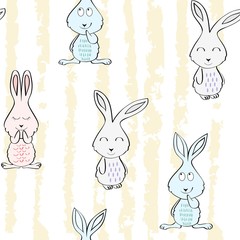Vector seamless pattern with cartoon cute bunny