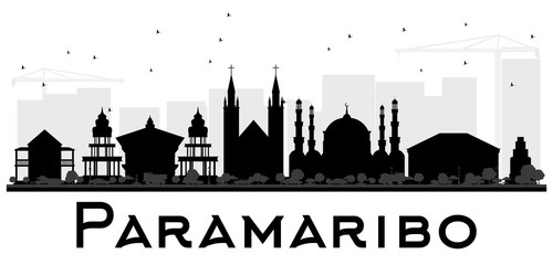 Obraz premium Paramaribo City skyline black and white silhouette.