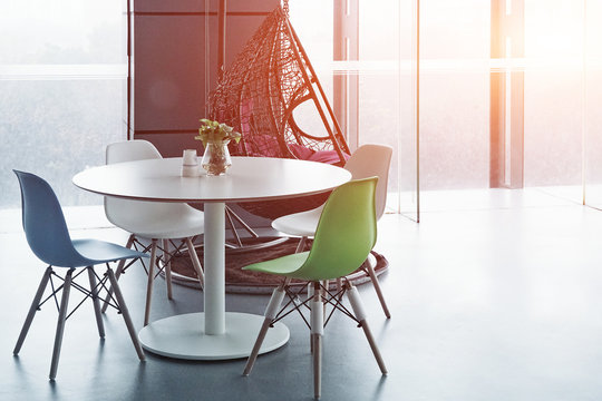 interior of living room with unusual furniture