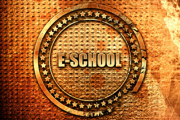 e-school, 3D rendering, grunge metal stamp
