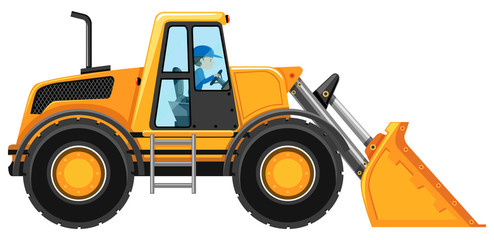 Man driving bulldozer on white background