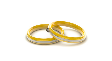 goldene Ringe mit Silber und Diamant - Konzept Hochzeit, heiraten, Antrag, Liebe