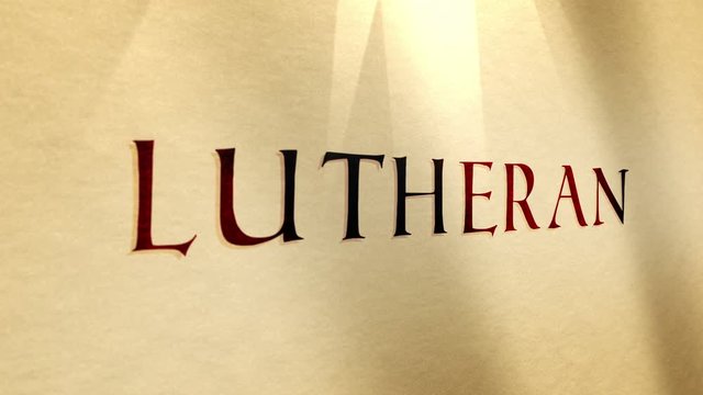 Ancient Parchment Text Close up of the biblical word Lutheran