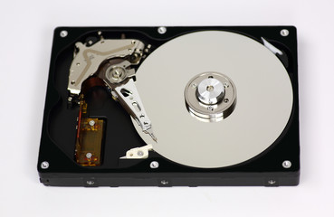 Harddisk drive (HDD) with top cover open isolated on white background