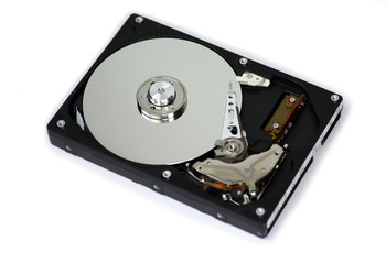 Harddisk drive (HDD) with top cover open isolated on white background