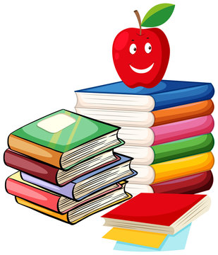 Stack of books with apple on top
