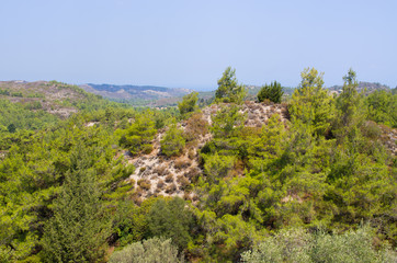 Landscape of interior of Rhodes island, Greece