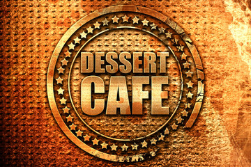dessert cafe, 3D rendering, grunge metal stamp