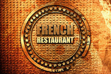 Delicious french cuisine, 3D rendering, grunge metal stamp